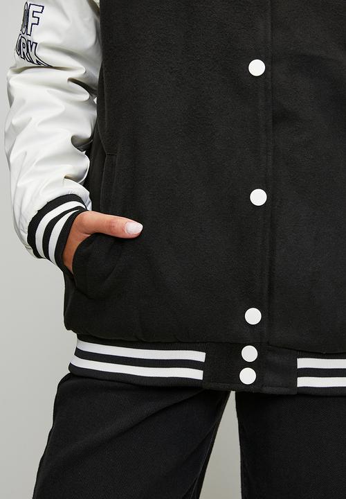 Brave Soul - Ladies Over Sized Varsity Jacket - Black / White / Black& White