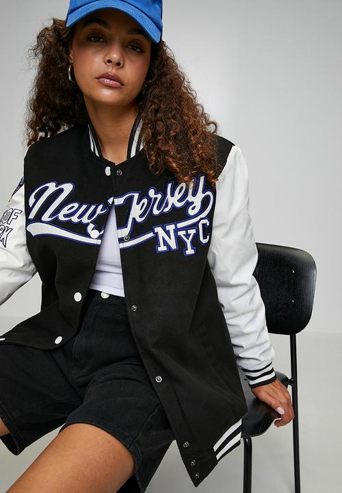 Brave Soul - Ladies Over Sized Varsity Jacket - Black / White / Black& White
