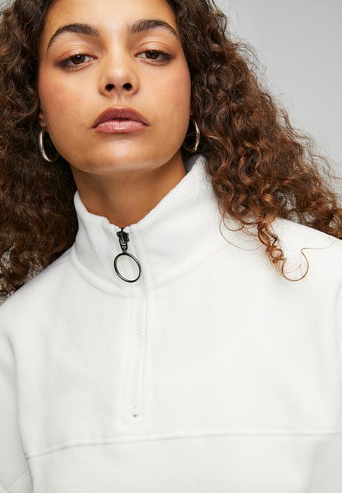 Brave Soul - Ladies Mid Zip Fleece Sweatshirt - Cream