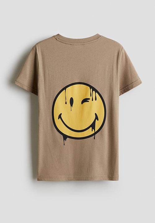 H&M - Printed T-shirt - dark beige/smileyworld®