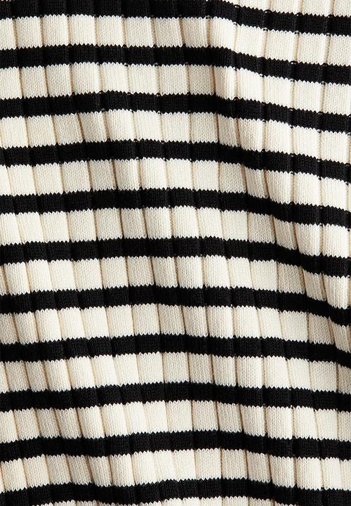 H&M - Rib-knit top - light beige/striped 
