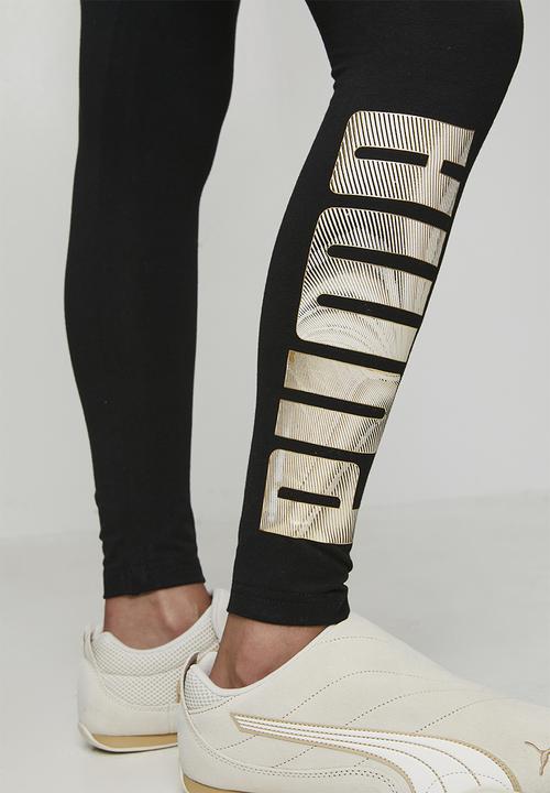 PUMA - Ess Logo Lab Metallic Leggings W Bl - Puma Black-Puma Silver