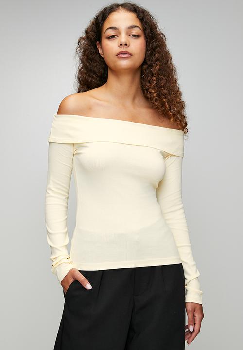 Brave Soul - Ladies Long Sleeve Wide Neck Top - Cream