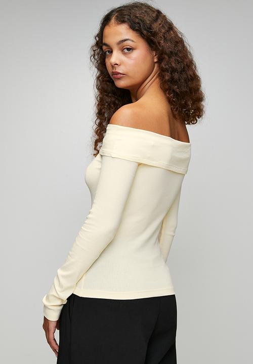 Brave Soul - Ladies Long Sleeve Wide Neck Top - Cream