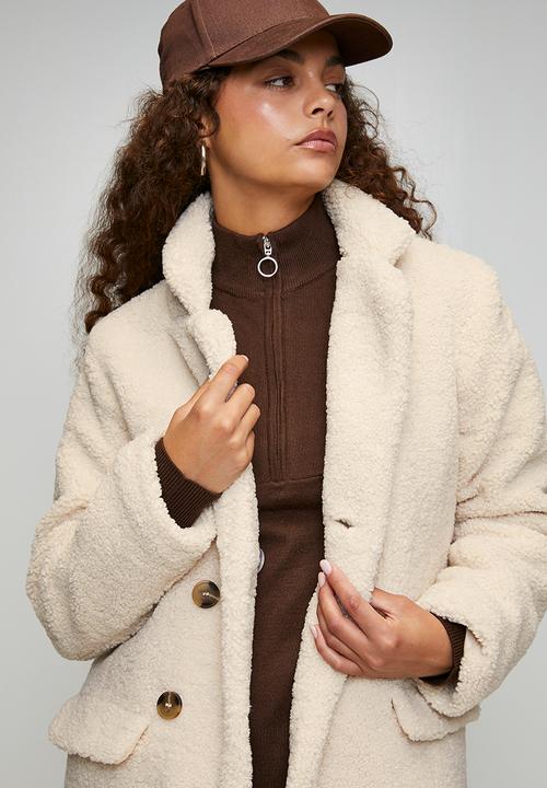 Brave Soul - Ladies Long Length Double Breasted Jacket - Cream
