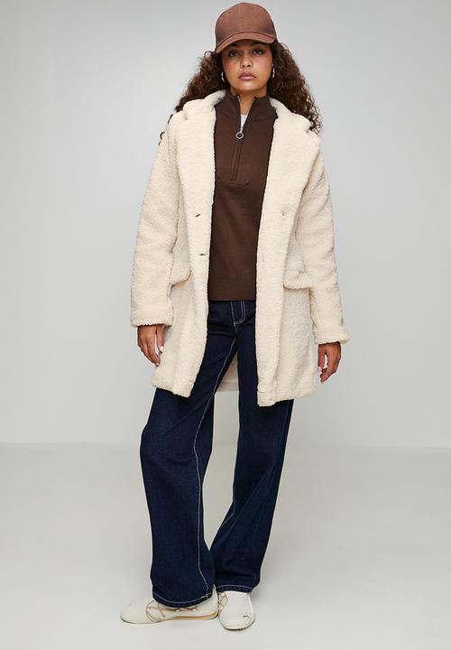 Brave Soul - Ladies Long Length Double Breasted Jacket - Cream