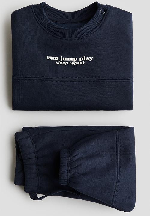 H&M - 2-Piece brushed-inside sweatshirt set - navy blue