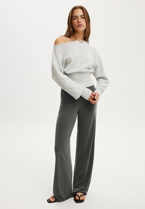 Luxe Slouch Off Shoulder Knit - Grey Marle