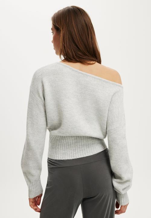 Cotton On - Luxe Slouch Off Shoulder Knit - Grey Marle