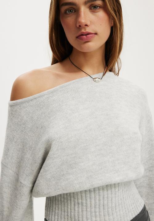 Cotton On - Luxe Slouch Off Shoulder Knit - Grey Marle