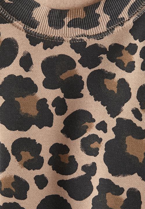 H&M - Motif-detail sweatshirt - beige/leopard print 