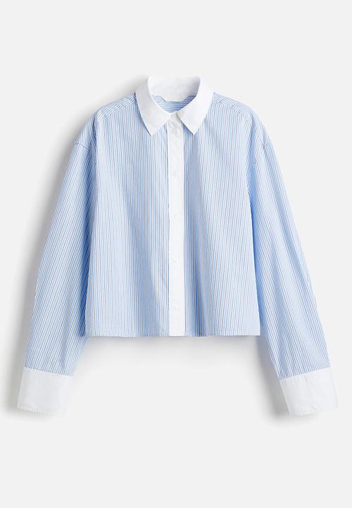 H&M - Short poplin shirt - light blue striped