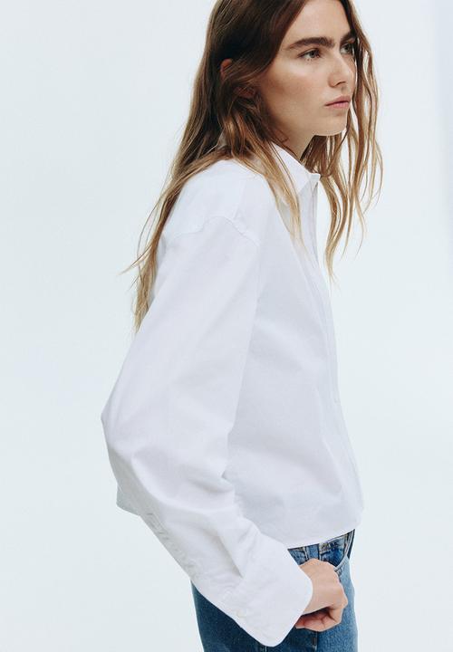 H&M - Short poplin shirt - white
