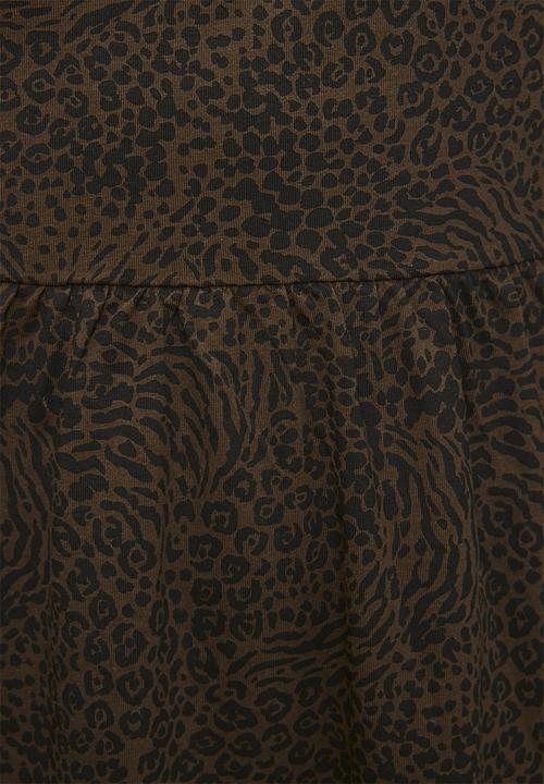 Brave Soul - Ladies Long Sleeve Smock Mini Dress - Black/Brown