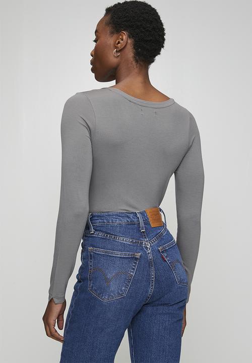 Brave Soul - Ladies V Neck Long Sleeve Bodysuit - Slate