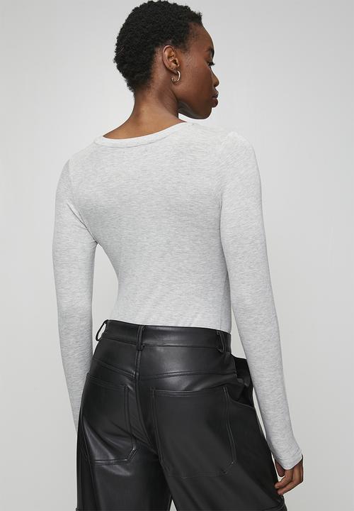 Brave Soul - Ladies V Neck Long Sleeve Bodysuit - Grey Marl