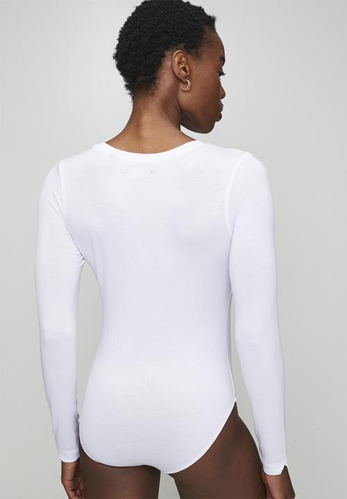 Brave Soul - Ladies V Neck Long Sleeve Bodysuit - White