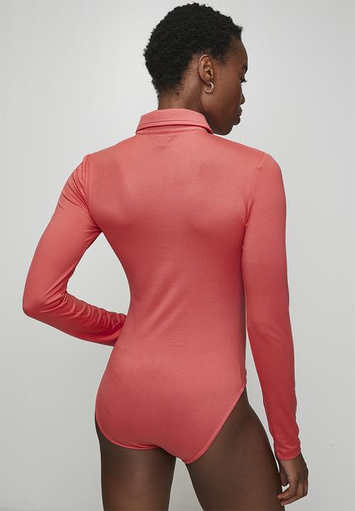 Brave Soul - Ladies Button Through Long Sleeve Bodysuit - Rose