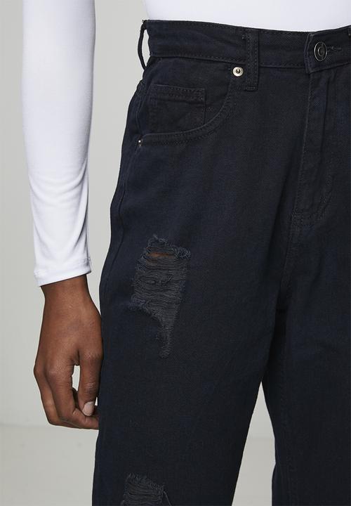 Brave Soul - Ladies Distressed Mom Jean - Black