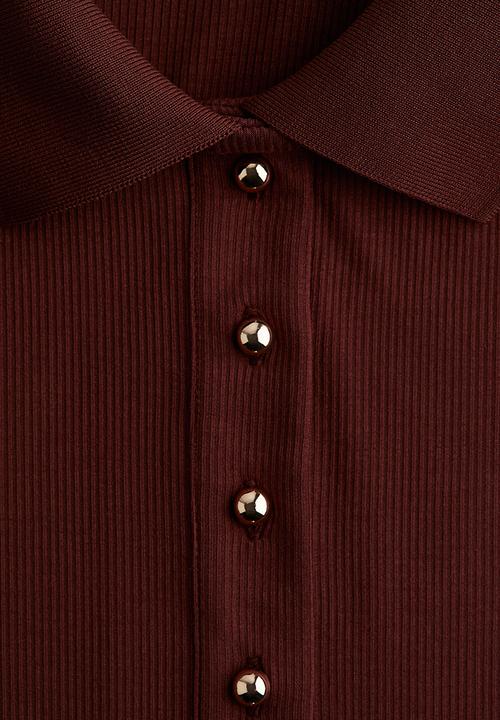 H&M - Rib-knit polo shirt - burgundy