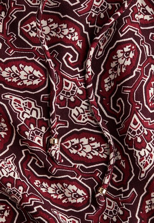 H&M - Frilled-sleeve blouse - burgundy paisley pattern