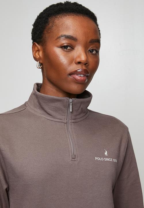 POLO - Wmn Harper Long Sleeve Quarter Zip Track Top - Iron