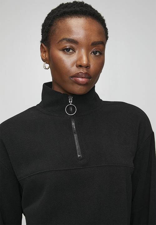 Brave Soul - Ladies Mid Zip Fleece Sweatshirt - Black