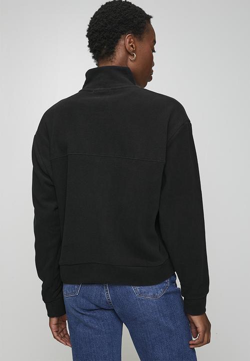 Brave Soul - Ladies Mid Zip Fleece Sweatshirt - Black