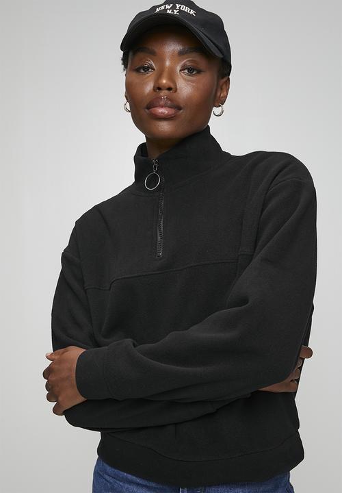 Ladies Mid Zip Fleece Sweatshirt - Black