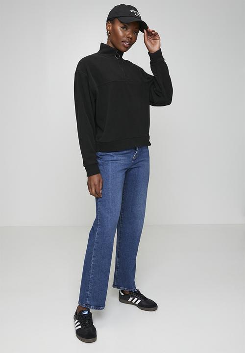 Brave Soul - Ladies Mid Zip Fleece Sweatshirt - Black