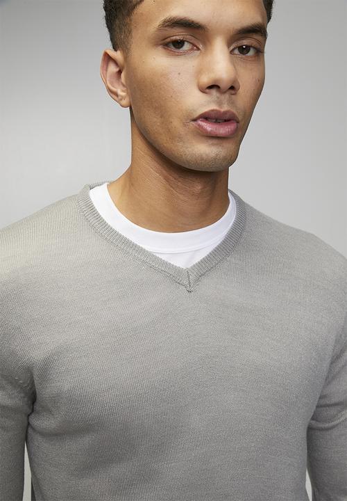 Brave Soul - V Neck Jumper - Silver Grey Marl