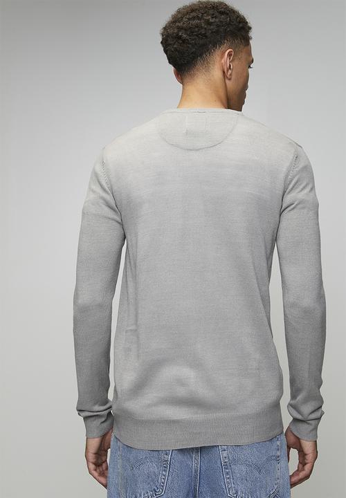 Brave Soul - V Neck Jumper - Silver Grey Marl