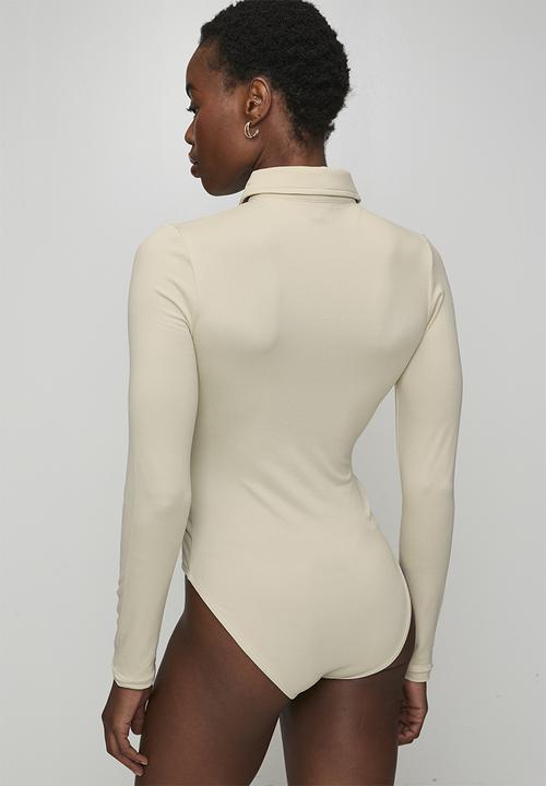 Brave Soul - Ladies Button Through Long Sleeve Bodysuit - Pistachio Shell