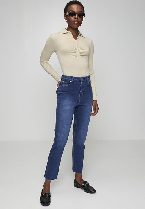 Brave Soul - Ladies Button Through Long Sleeve Bodysuit - Pistachio Shell