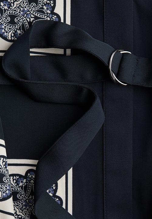 H&M - Belted shirt dress - navy blue patterned
