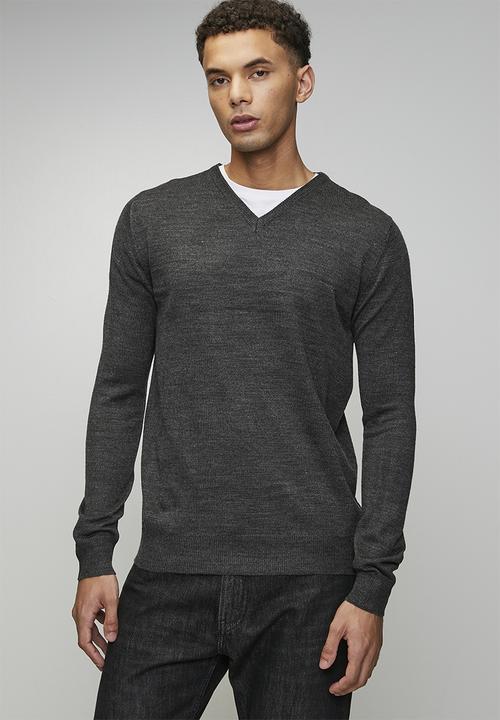 Brave Soul - V Neck Jumper - Dark Charcoal Mark