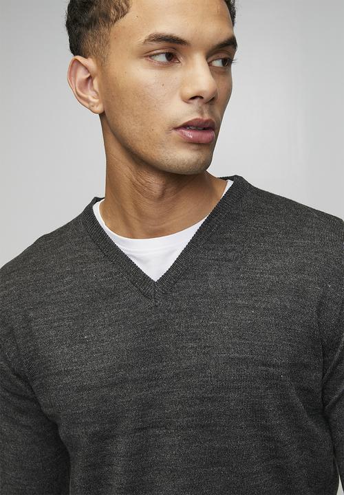 Brave Soul - V Neck Jumper - Dark Charcoal Mark