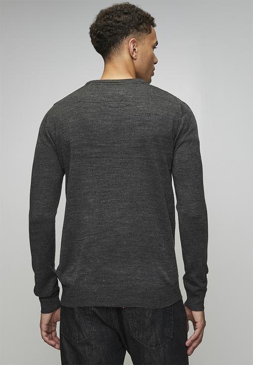 Brave Soul - V Neck Jumper - Dark Charcoal Mark