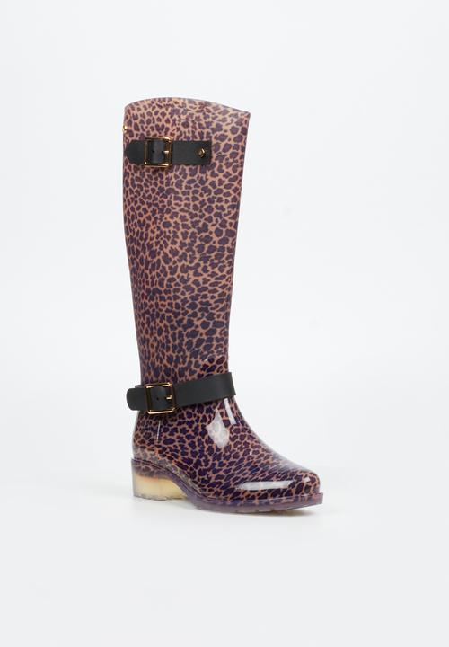 Viabeach - Cloudy 1 gold buckle rain high boot - leopard