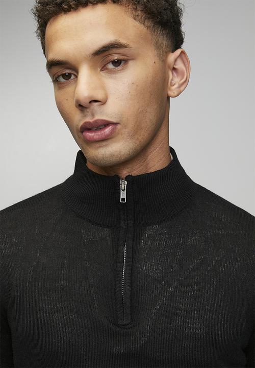 Brave Soul - 1/4 Concealed Zip Finnel Knitted Top  - Jet Black