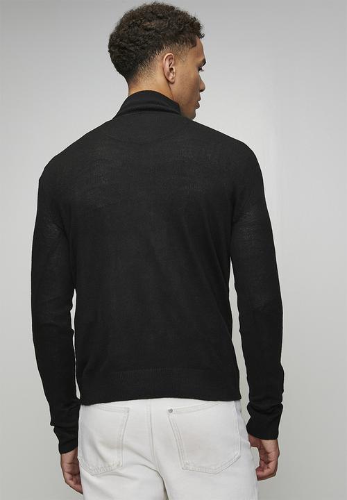 Brave Soul - 1/4 Concealed Zip Finnel Knitted Top  - Jet Black