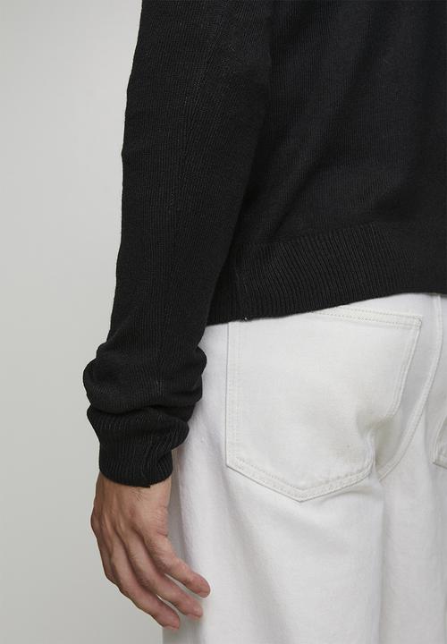Brave Soul - 1/4 Concealed Zip Finnel Knitted Top  - Jet Black