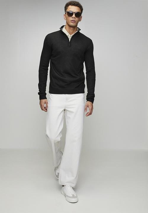 Brave Soul - 1/4 Concealed Zip Finnel Knitted Top  - Jet Black