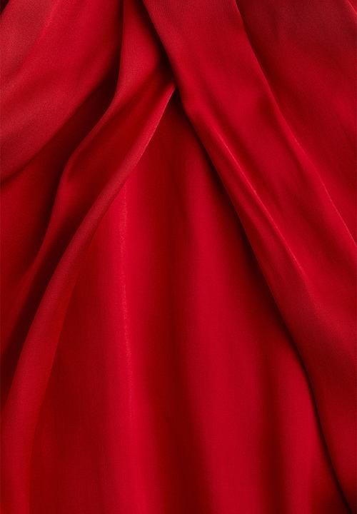 H&M - Balloon-sleeved satin blouse - bright red