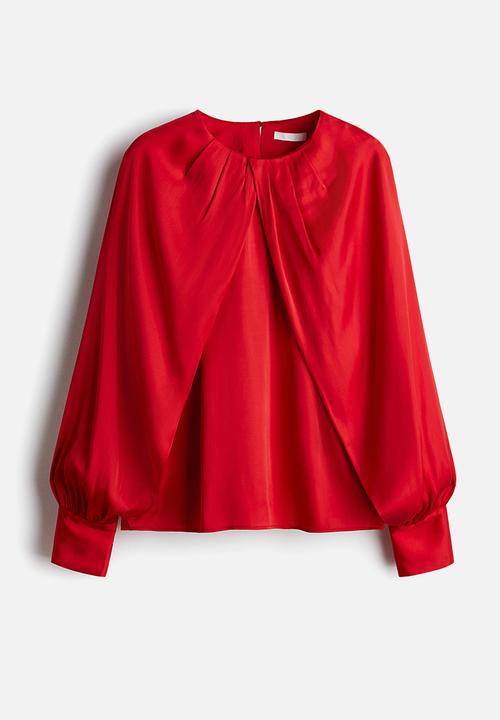 H&M - Balloon-sleeved satin blouse - bright red