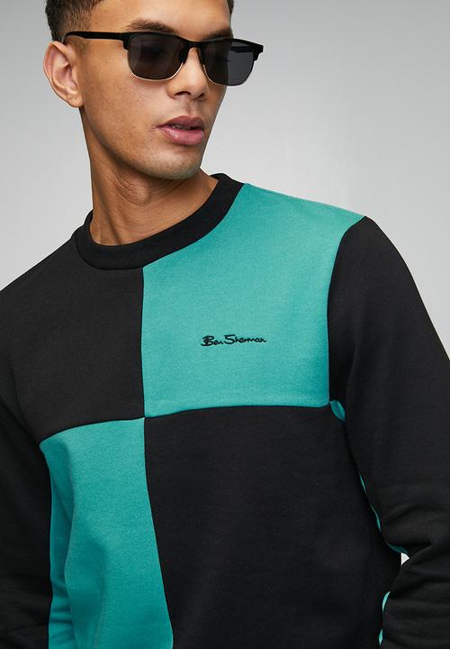 Ben Sherman - Panelled Colour Block Crew Sweater - Aqua Teal