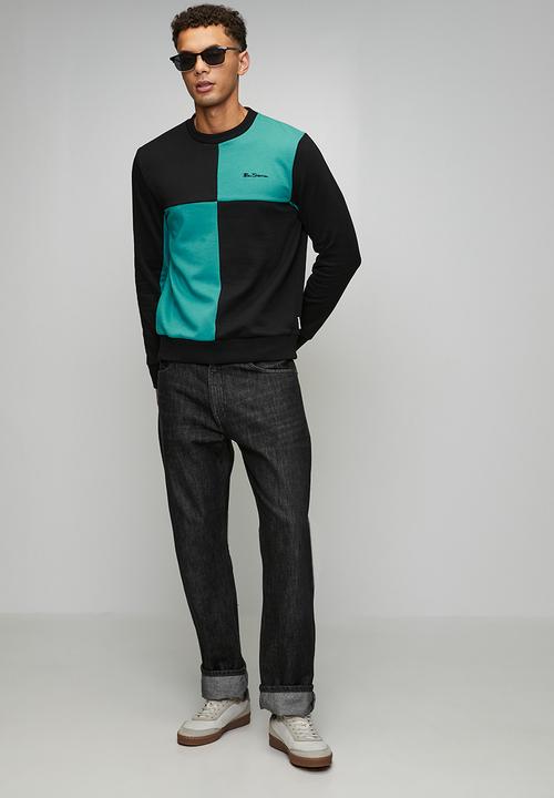 Ben Sherman - Panelled Colour Block Crew Sweater - Aqua Teal