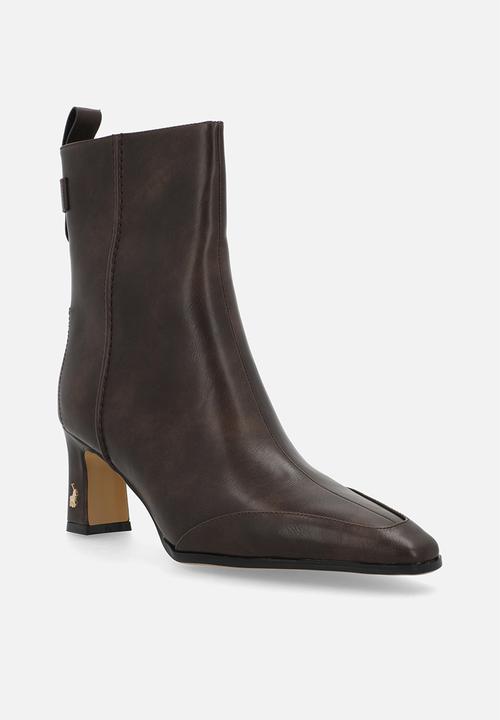 POLO - Slim block heel ankle boot - brown