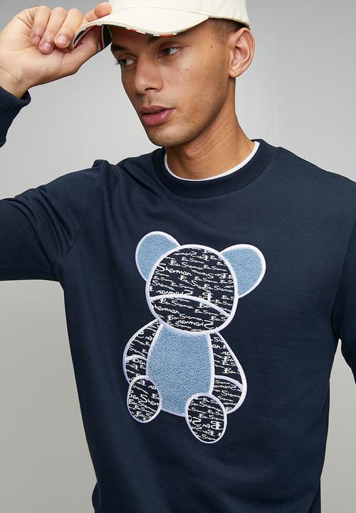 Ben Sherman - Chenille Bear Applique Crew Sweater - Navy