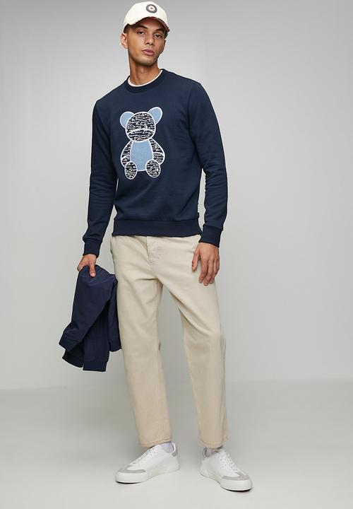 Ben Sherman - Chenille Bear Applique Crew Sweater - Navy